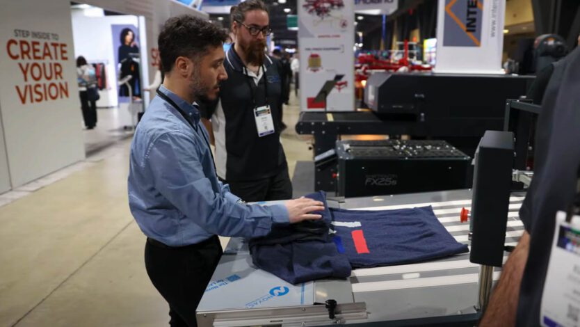 thermotron stp1000, automatic folding machine, print shop automation, fold 5000 garments, garment packaging system, deconetwork integration, t-shirt folding machine, modular folding system, automatic bagging and sealing, scale print shop business